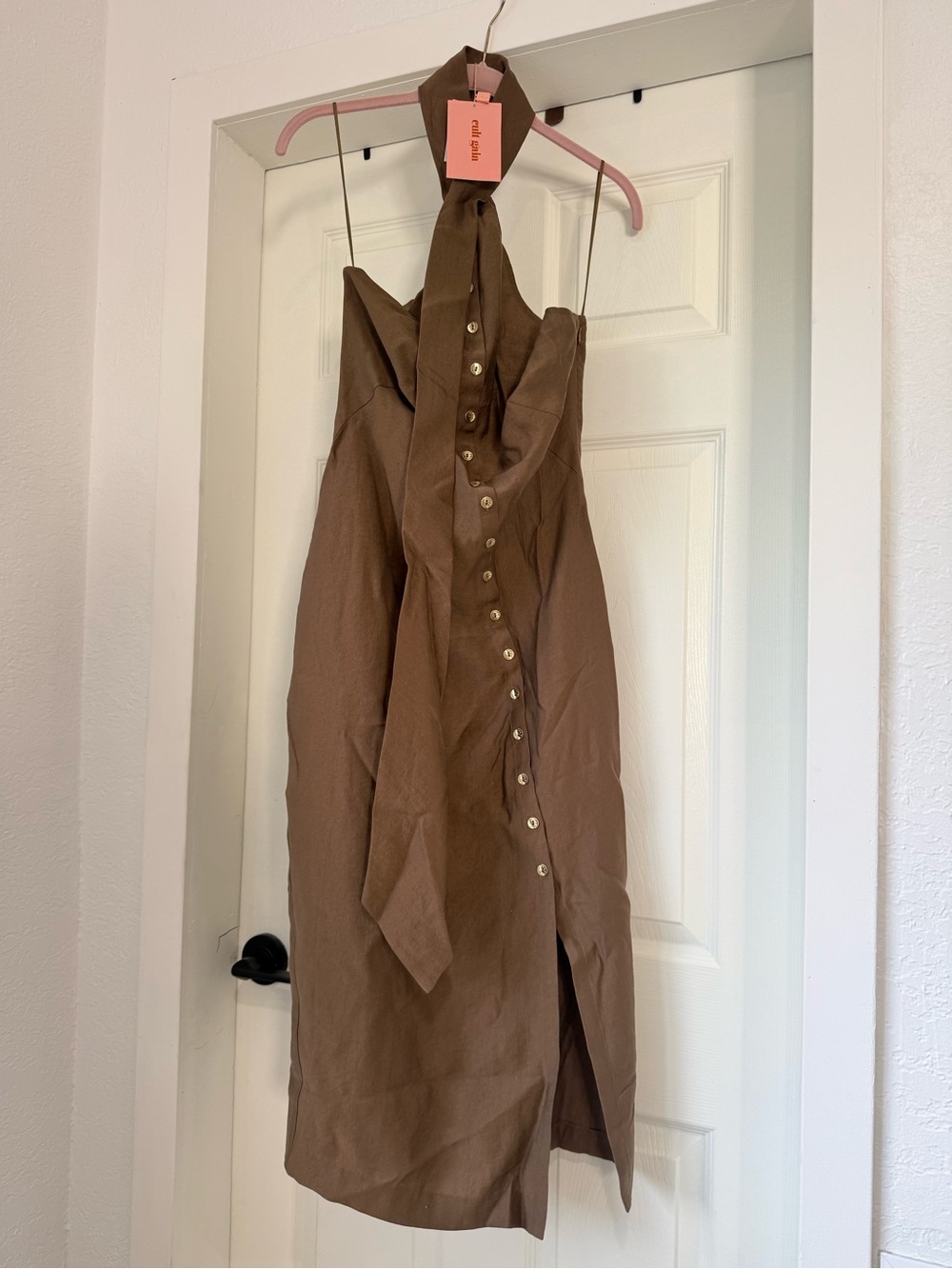 Cult Gaia Romia Brown Midi Dress with Neck Tie NWT - Picture 5 of 9